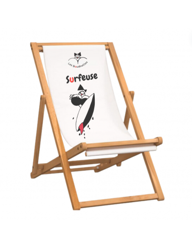 Chaise Longue avec le Message et le dessin "Surfeuse" de l' environnement