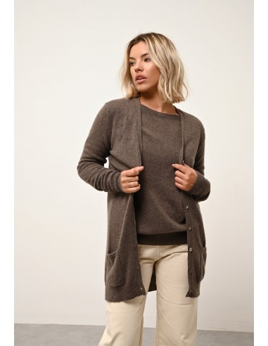 CHELSEA cardigan col v taupe chiné 50% de réduction en Octobre 2024