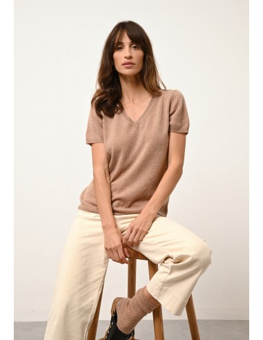 GLAMIS t-shirt col v camel chiné ouvre sa boutique